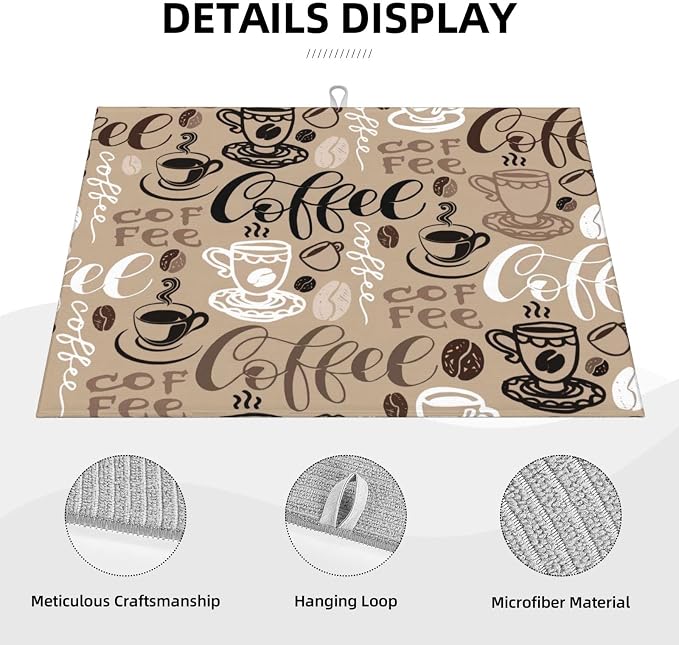 Brown Coffee Maker Beans Theme Microfiber Absorbent Reversible Dish Drying Mat - Image 4