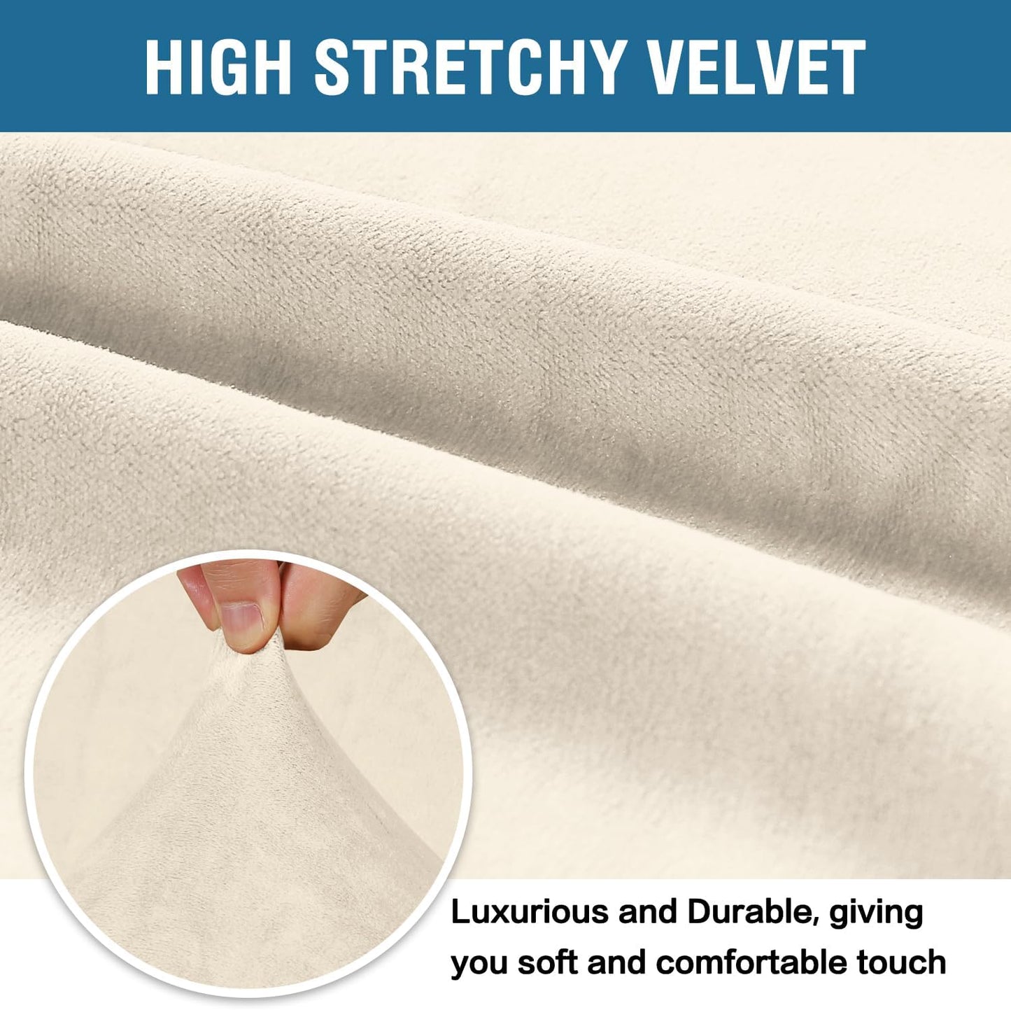 H.VERSAILTEX Stretch Velvet Sofa Covers for 3 Cushion Couch Covers Sofa Slipcovers Furniture Protector Soft with Non Slip Elastic Bottom, Crafted from Thick Comfy Rich Velour (Sofa 72"-90", Ivory)