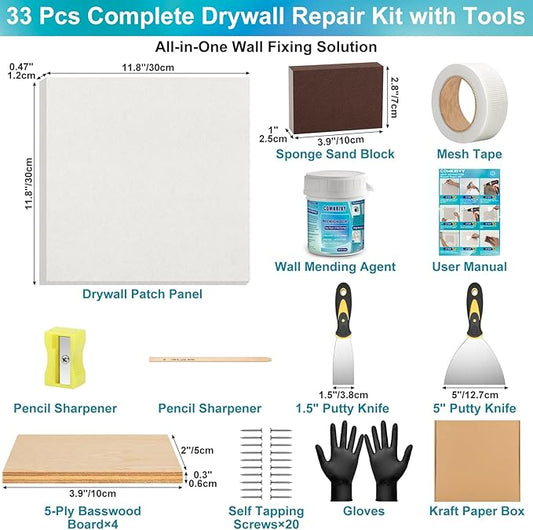 Drywall Repair Kit with 12"x12" Dry Wall Repair Panel, 33-in-One Drywall Patch - Image 2