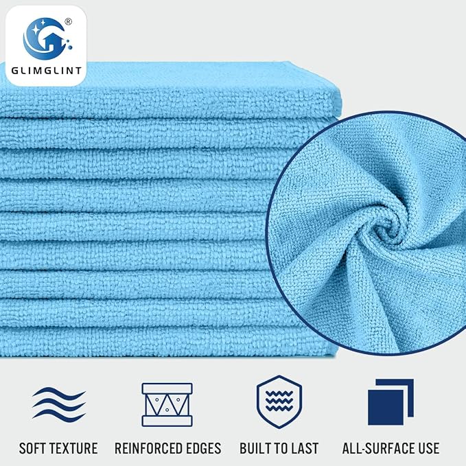 GLIMGLINT Blue Microfiber Cleaning Cloth, 12 Pack Cleaning Towels - Image 3
