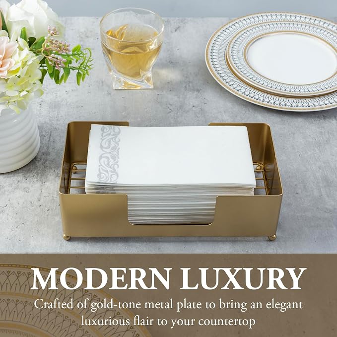MyGift Paper Towel Holder Modern Gold-Tone Metal Tabletop Folded Paper Hand - Image 3