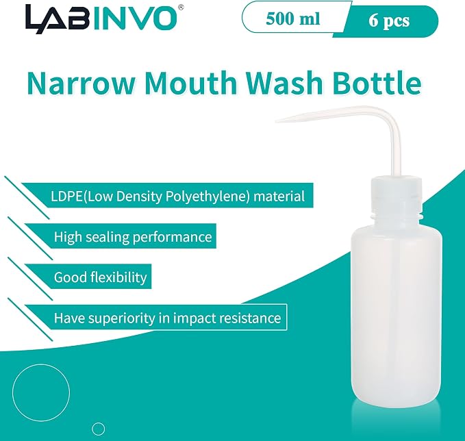 6pcs of Economy Wash Bottles, Narrow-Mouth, Self-Venting Safety Wash Bottles - Image 2