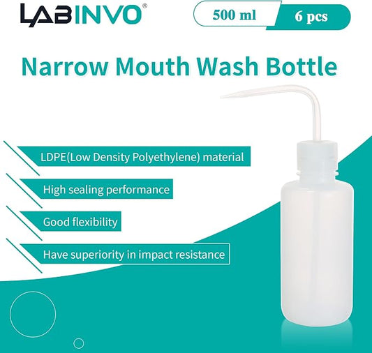 6pcs of Economy Wash Bottles, Narrow-Mouth, Self-Venting Safety Wash Bottles - Image 2
