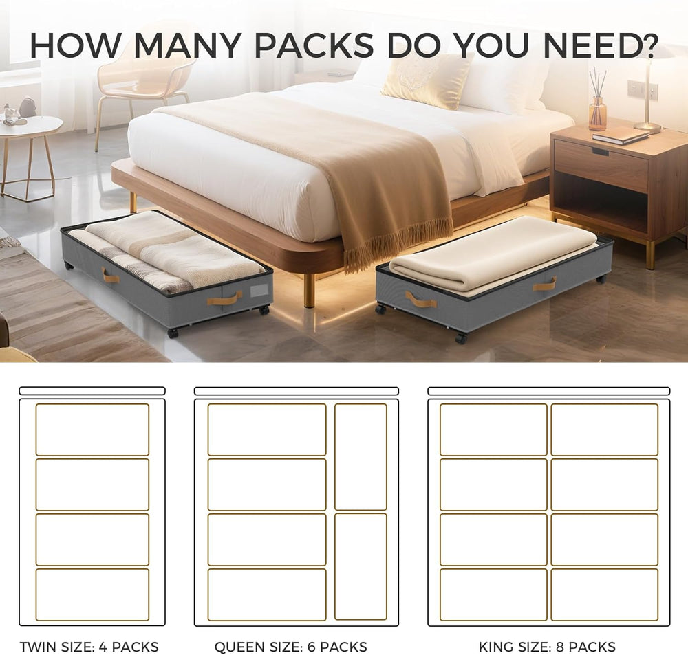 75L 2 Pack Adjustable Under Bed Storage with Wheels