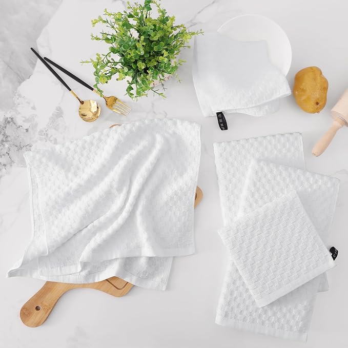 Fintale 100% Cotton Kitchen Towels and Dishcloths Set, 12 x 12 & 15 x 25 Inches - Image 5