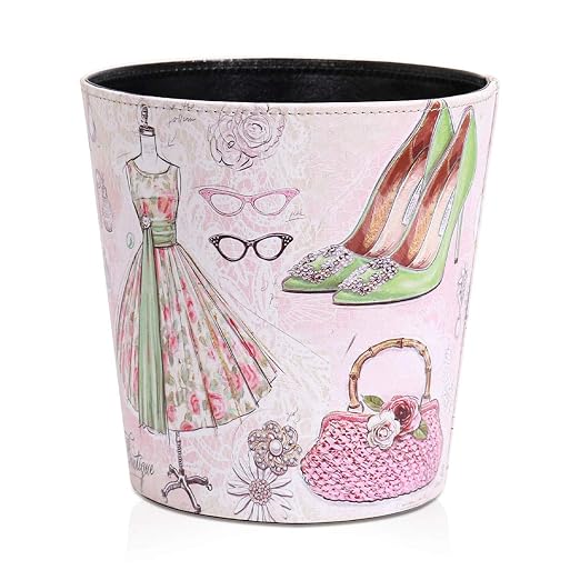PU Leather Small Trash Can Wastebasket, Round Garbage Container Basket by Unknown