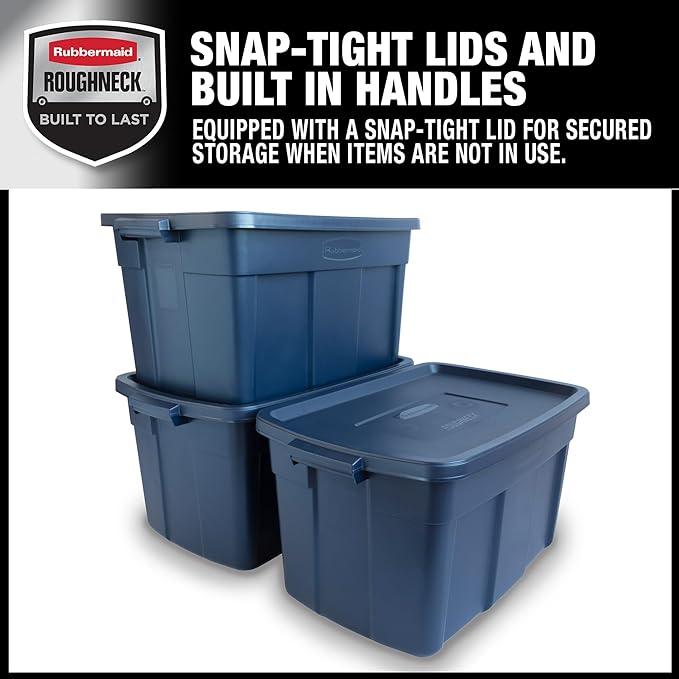 Rubbermaid Roughneck Tote 31 Gal, 3 Pack, Made in USA, Dark Indigo Metallic - Image 4