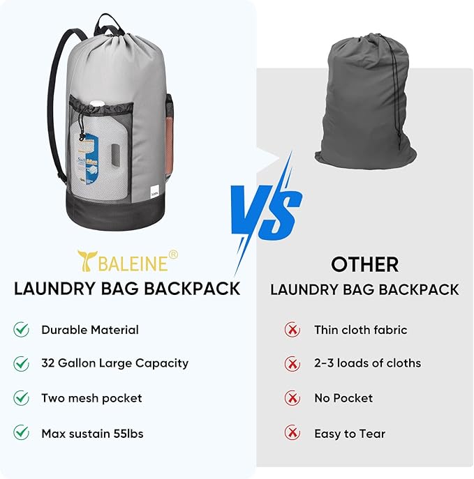 BALEINE 120L Laundry Bag Backpack, 900D Oxford Fabric Large Travel Laundry Bags - Image 5