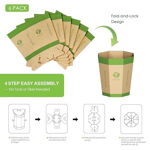 6-Pack Cardboard Trash Can – Foldable, Recyclable, Plastic-Free & Reusable - Image 7