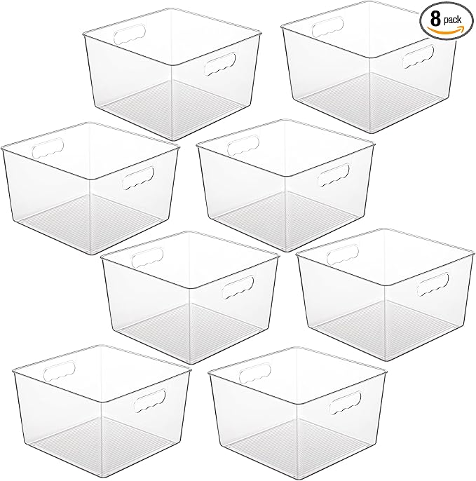 Vtopmart 8 Pack Extra Large Clear Plastic Storage Bins, 11x11 Cube Acrylic by Vtopmart