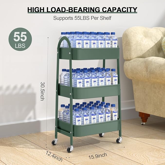EAGMAK 3 Tier Utility Rolling Cart, Metal Storage Cart - Image 6