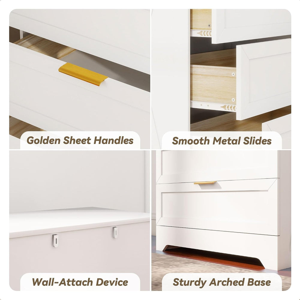 FTZxHKLX White 4 Drawer Dresser for Bedroom, Modern Chest of Drawers