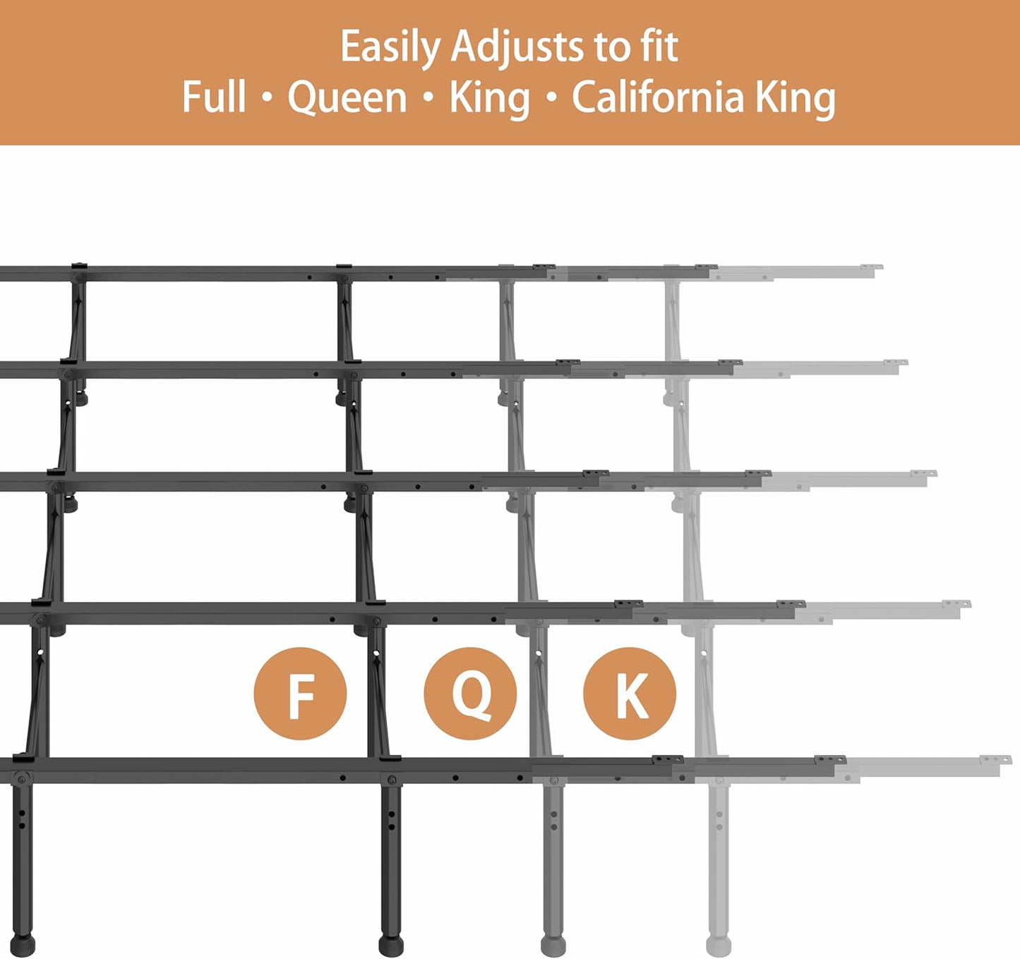 Bed Frame Support System - 4 Cross Rails,Universal Strong Center Support Beams for Full, Queen and King,California King Metal/Wood/Upholstered Bed