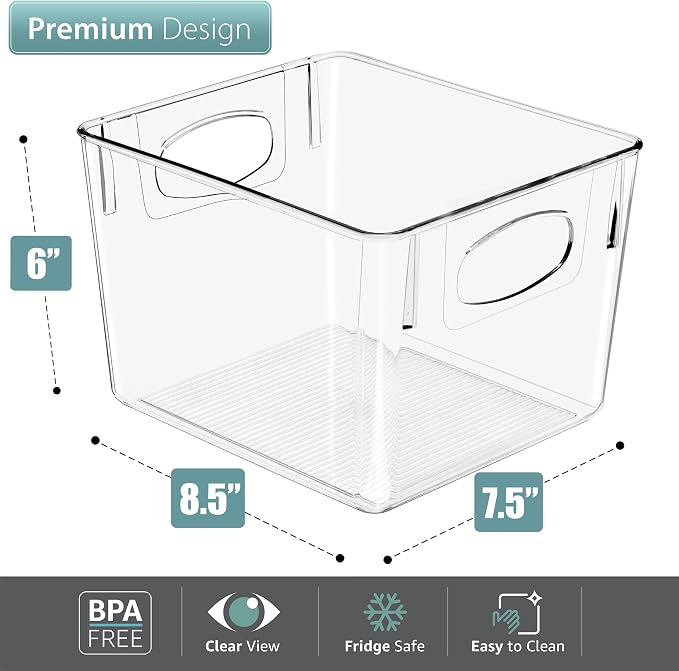 Sorbus 8 Pack Medium Clear Plastic Storage Bins, Refrigerator, Under Sink - Image 2