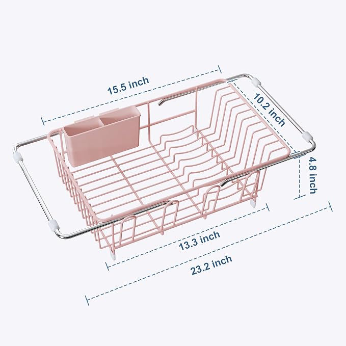 Over the Sink Expandable Dish Drainer Drying Rack In Stainless Steel - Image 7