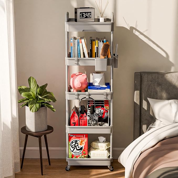 5 Tier Rolling Cart Organizer, Bathroom Cart Organizers - Image 2