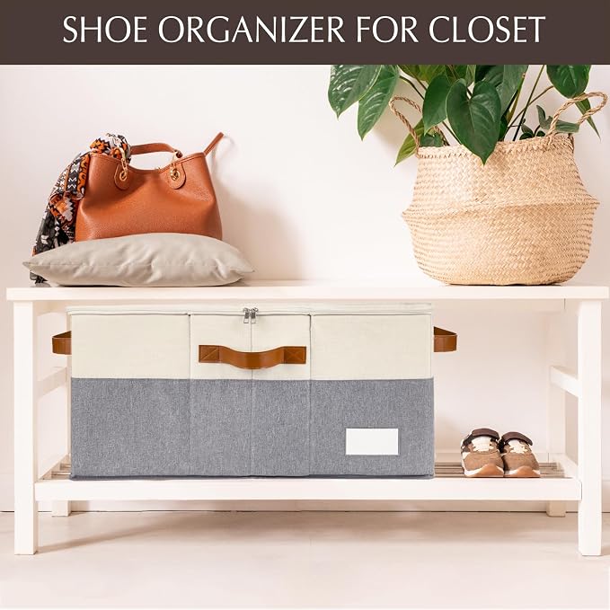 2 Pack Shoe Organizer for Closet, Adjustable Shoe Box Storage Containers - Image 5