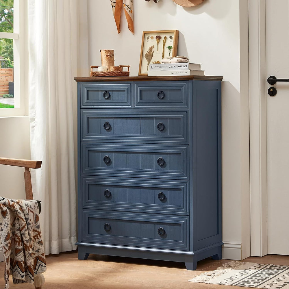 Joaxswe Farmhouse 6 Drawer Dresser for Bedroom Set of 2, 41" Tall Small ...
