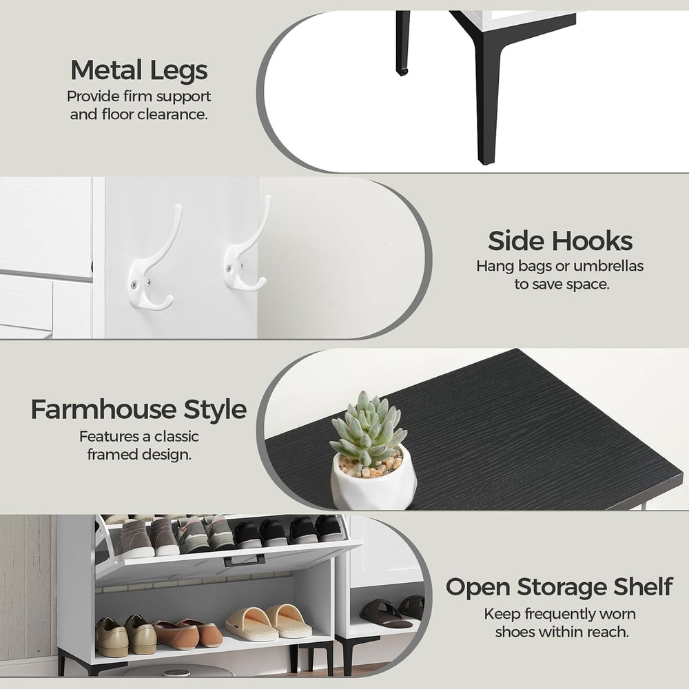 MAHANCRIS Shoe Cabinet with 2 Flip Drawers, Farmhouse Shoe Storage Cabinet fo...