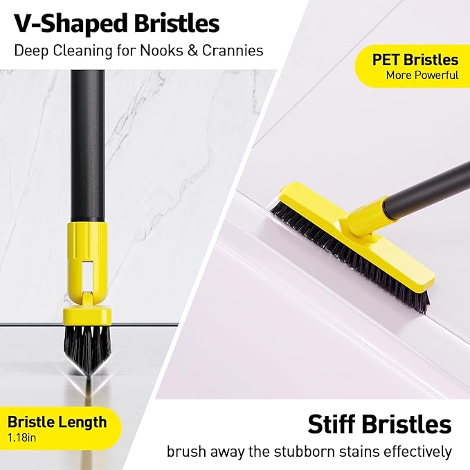 Grout Brush with Long Handle, Rotation Tile Grout Cleaning Tool, Wall Cleaner - Image 2