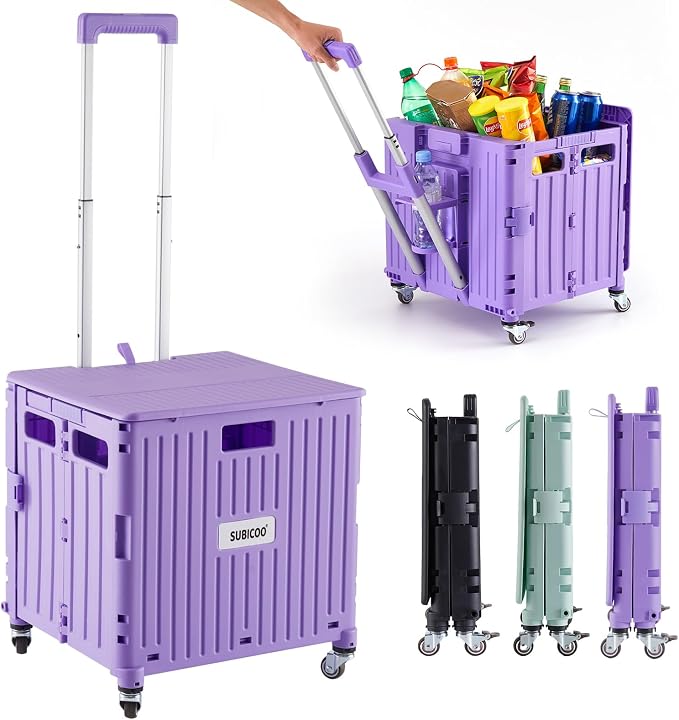 Folding Utility Cart Portable Rolling Crate Handcart Shopping Trolley by SUBICOO