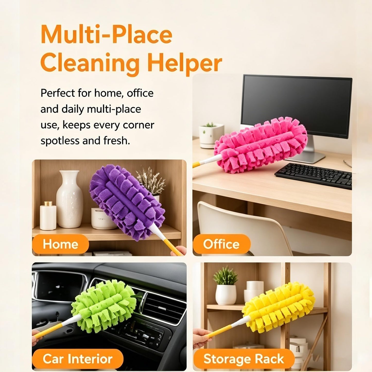 Reusable Chenille Microfiber Dust Duster, 2026 Upgrade Removable Washable Cloth Covers, 360° Electrostatic Duster Refills with Handle, Multi-Surface Dusting Mop for Efficient Home Cleaning (Set A)