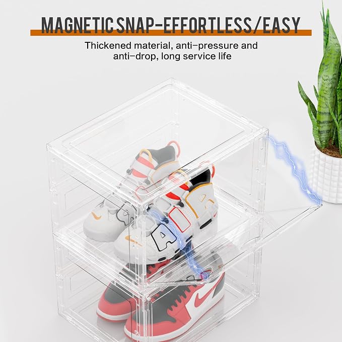 KEFA XL Shoe Storage Box Organizer, 8 Pack Shoe Boxes Clear Plastic Stackable - Image 4
