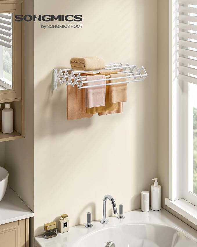 SONGMICS Clothes Drying Rack, Wall-Mounted Drying Rack Clothing, Small - Image 2