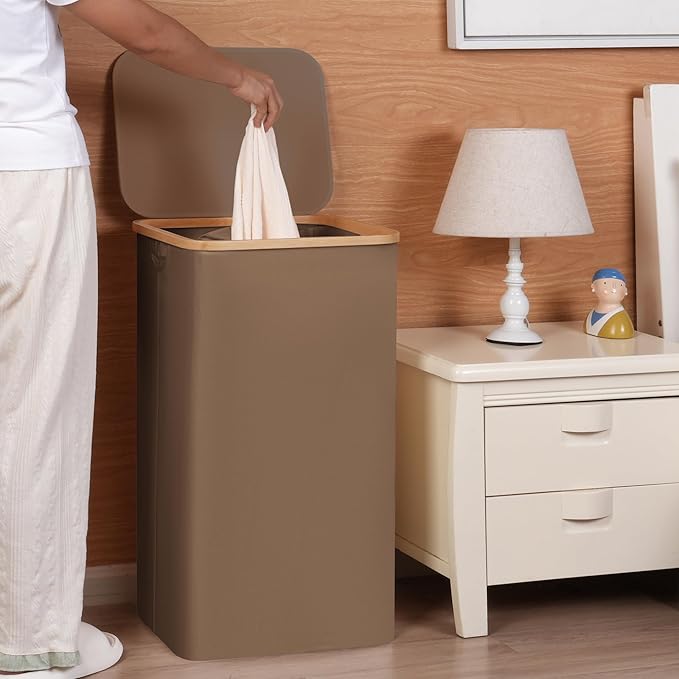 26 Gal Laundry Basket with Lid and Net Bag, Tall Laundry Hamper with Bamboo - Image 6