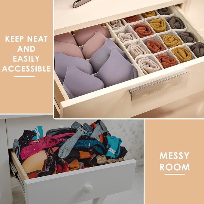3 Pack Bra Underwear Drawer Organizer Dividers, 26 Cell Fabric Foldable Dresser - Image 3