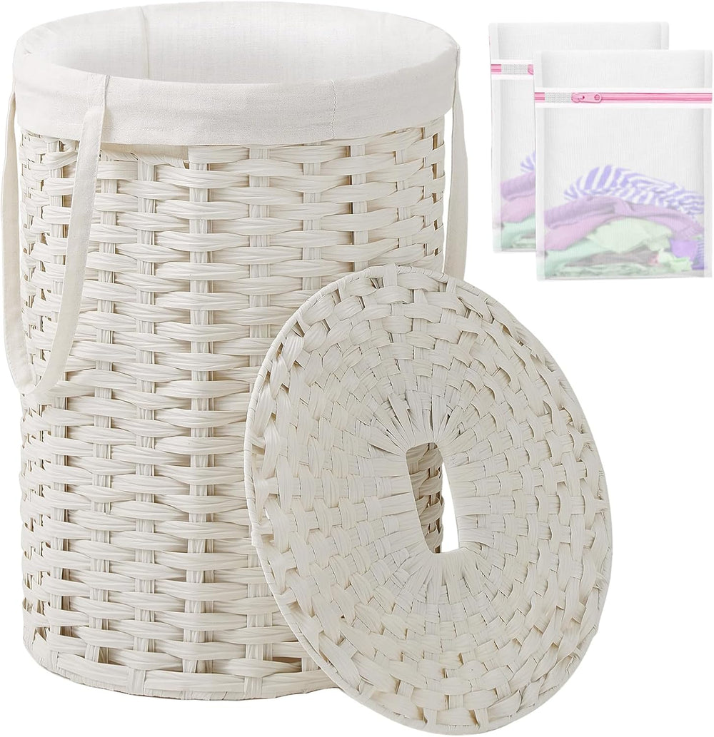 Laundry Hamper with Lid Laundry Basket with Lid 19.0 Gal Round Wicker Laundry
