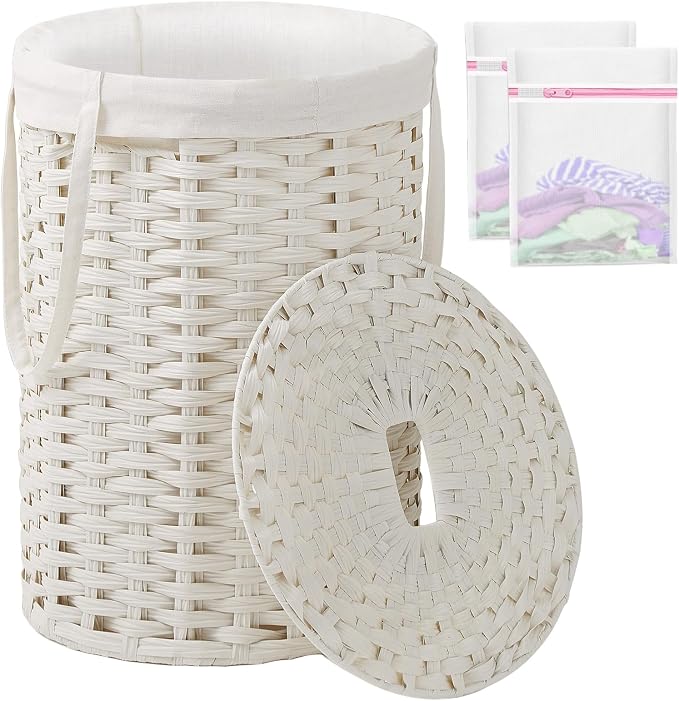 Laundry Hamper with Lid Laundry Basket with Lid 19.0 Gal Round Wicker Laundry by SETVSON