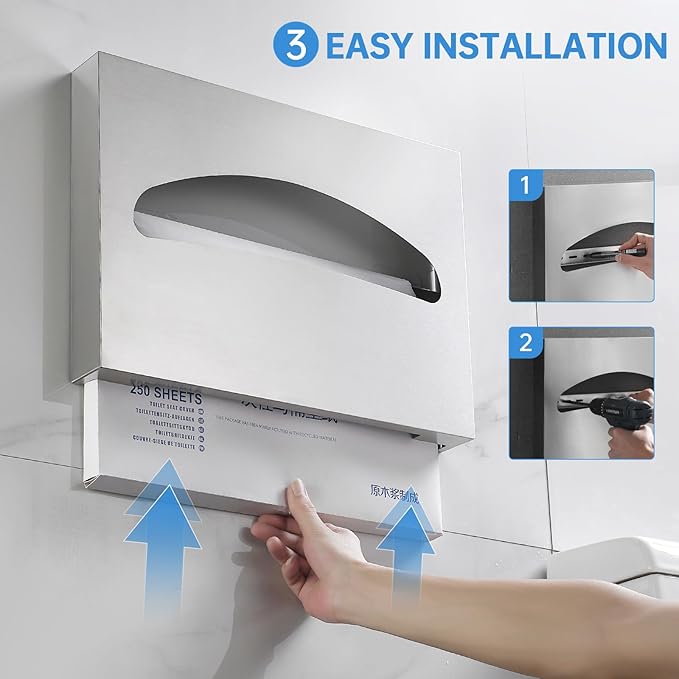2 Packs Toilet Seat Cover Dispenser Wall Mounted SUS 304 Stainless Steel Brushed - Image 4