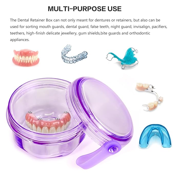 Leak Proof Purple Denture Cups for Soaking Dentures, Partial Denture Bath Case - Image 2