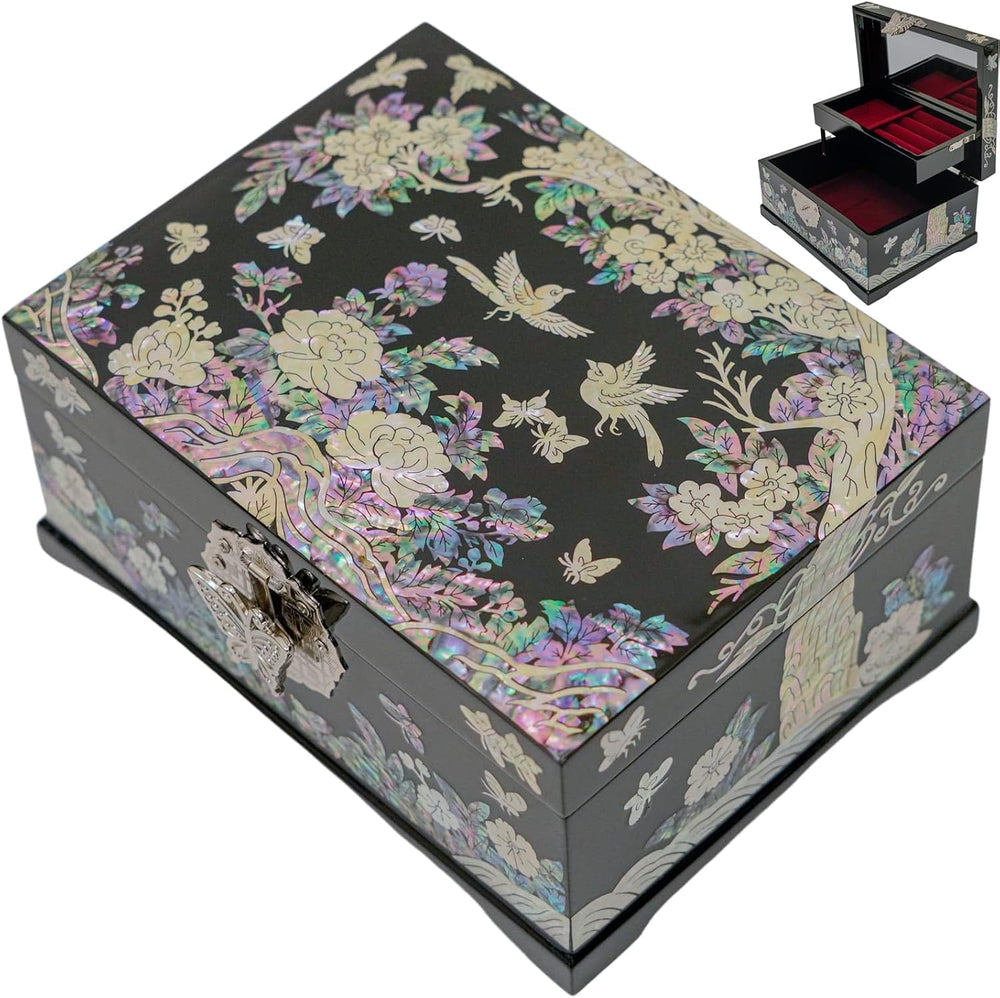 February Mountain Mother-of-Pearl Jewelry Box | Wooden Make | Two-Layer Velve...