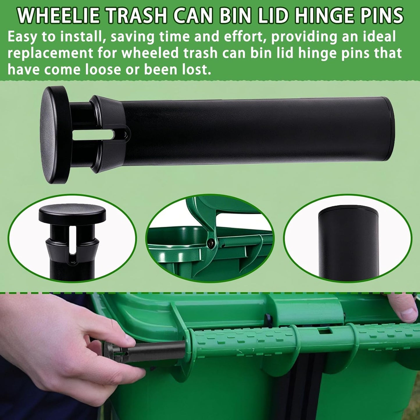 2 Pack Heavy Duty Wheelie Trash Can Bin Lid Hinge Pins Fit for Rehrig Sierra Huskylite 95-Gallon Wheeled Trash Can Lids Latch Stronger for Outdoor Household Commercial Wheelie Trash Bins Accessories