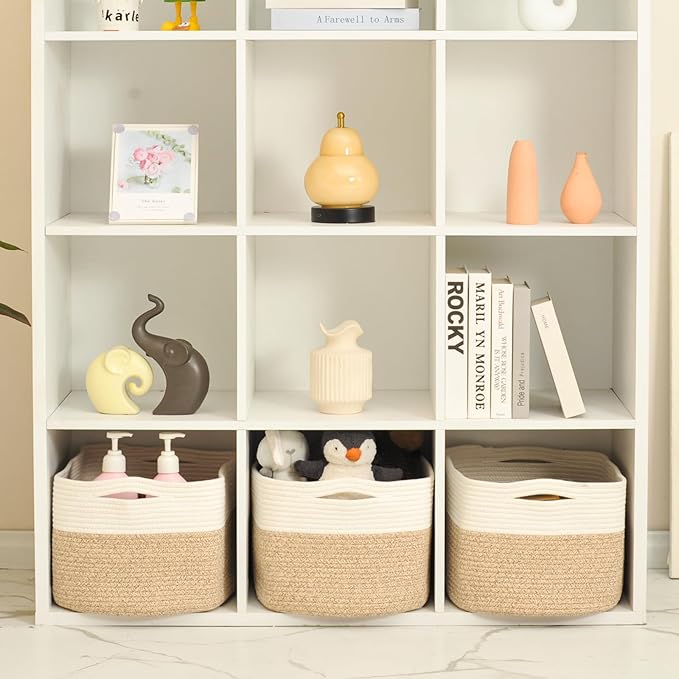 Large Storage Baskets for Organizing Shelves, Woven Cotton Rope Bins for Baby - Image 5