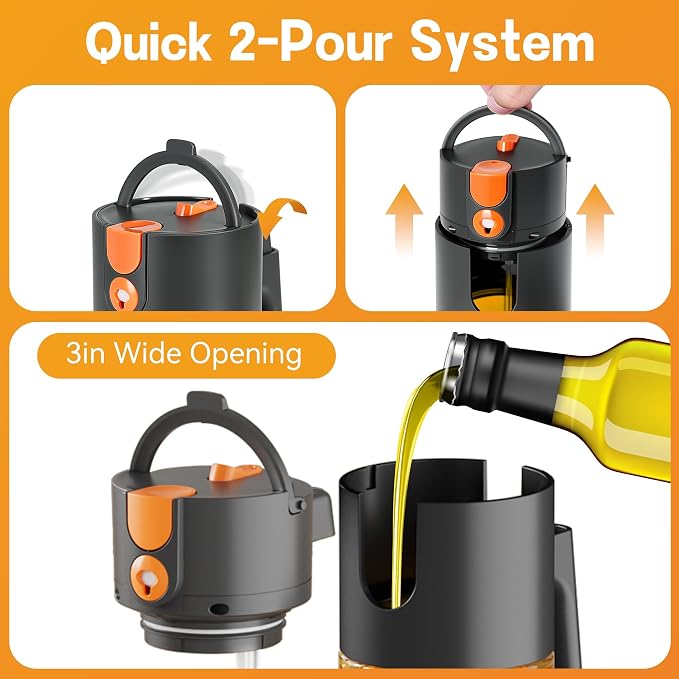 Upgrade 2 in 1 Oil Sprayer for Cooking, 17oz Light-Blocking Glass Olive Oil - Image 7
