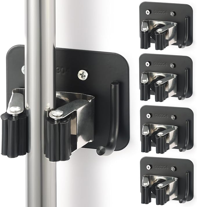 Broom Holder Wall Mount Screw Drilling, Sturdy Heavy Duty Stainless Steel Mop by Unknown