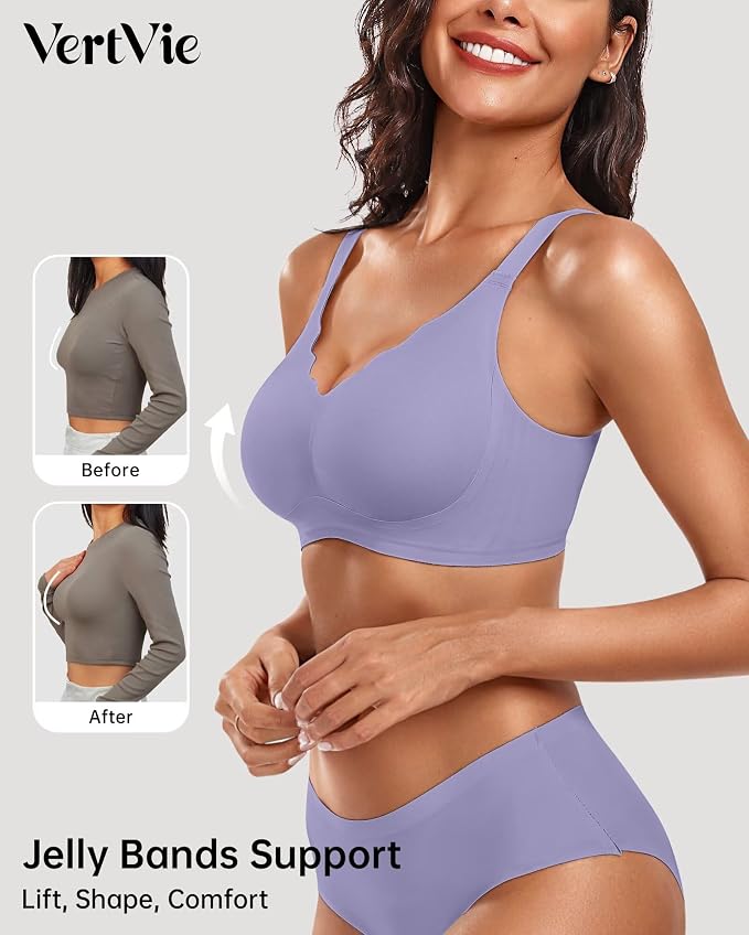 Vertvie Womens Seamless Bras No Underwire Supportive Wireless Push Up Full - Image 2