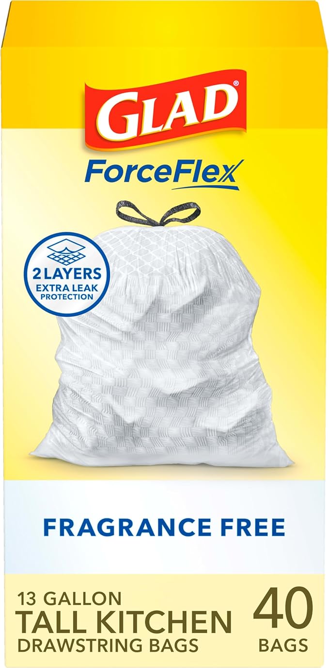 Glad ForceFlex Tall Kitchen Drawstring Trash Bags, 13 Gal, Fragrance Free by GladTrashFoodStorage