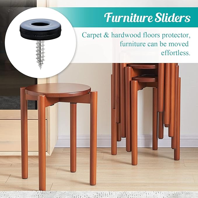24pcs 1" Screw on Furniture Sliders, Teflon Chair Leg Slides, Round Furniture - Image 7