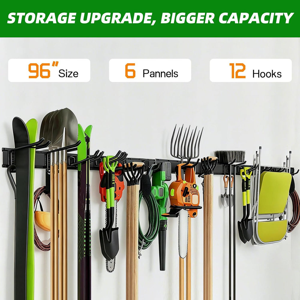 Garage Wall Organizer, 96 in Garden Tool Organizer with 12 Adjustable Hooks