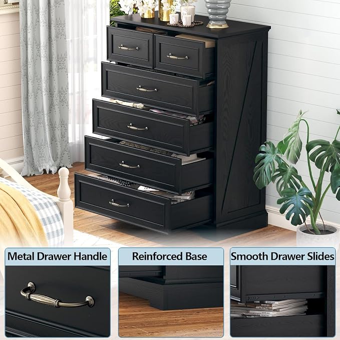 6 Drawer Dresser for Bedroom, Rustic Farmhouse Dresser - Image 6