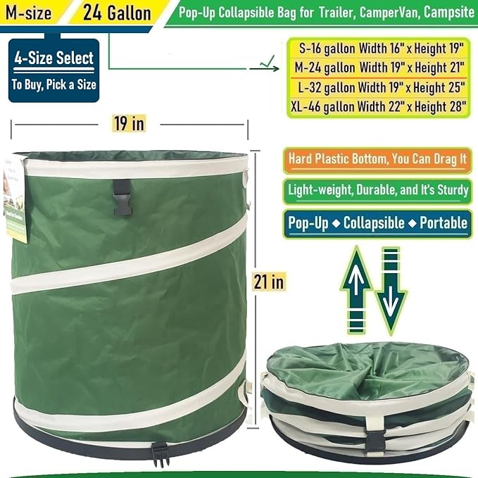24-Gallon Collapsible Trash Can Hard-Shell Bottom Yard Garden Bag - Image 5