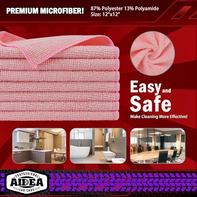 AIDEA Microfiber Cleaning Cloth Pink 20PK, Microfiber Towels - Image 6