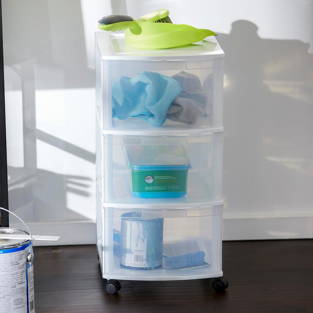 Gracious Living 3-Drawer Organizer Cart, Plastic Dresser with Wheels, 3 Tier ...