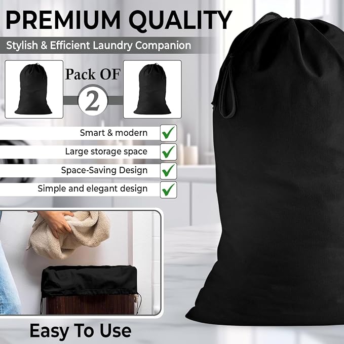 2 Pack - Extra Large Cotton Laundry Bag, Heavy Duty Large Laundry Bags 24 x 36 - Image 3