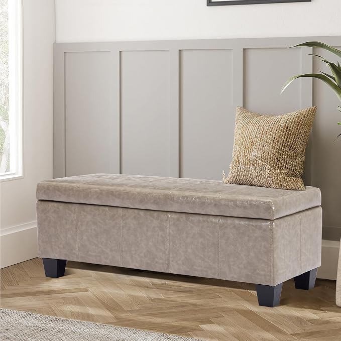 Faux Leather Ottoman with Storage, 42 Inch Rectangular Storage Ottoman Bench - Image 8