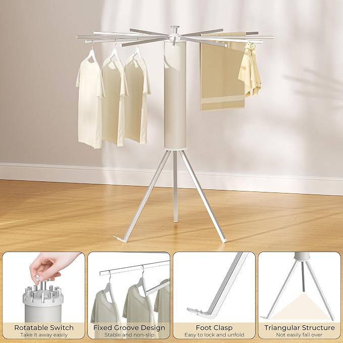Tripod Clothes Drying Rack, Garment Rack Portable and Foldable Space Saving - Image 4